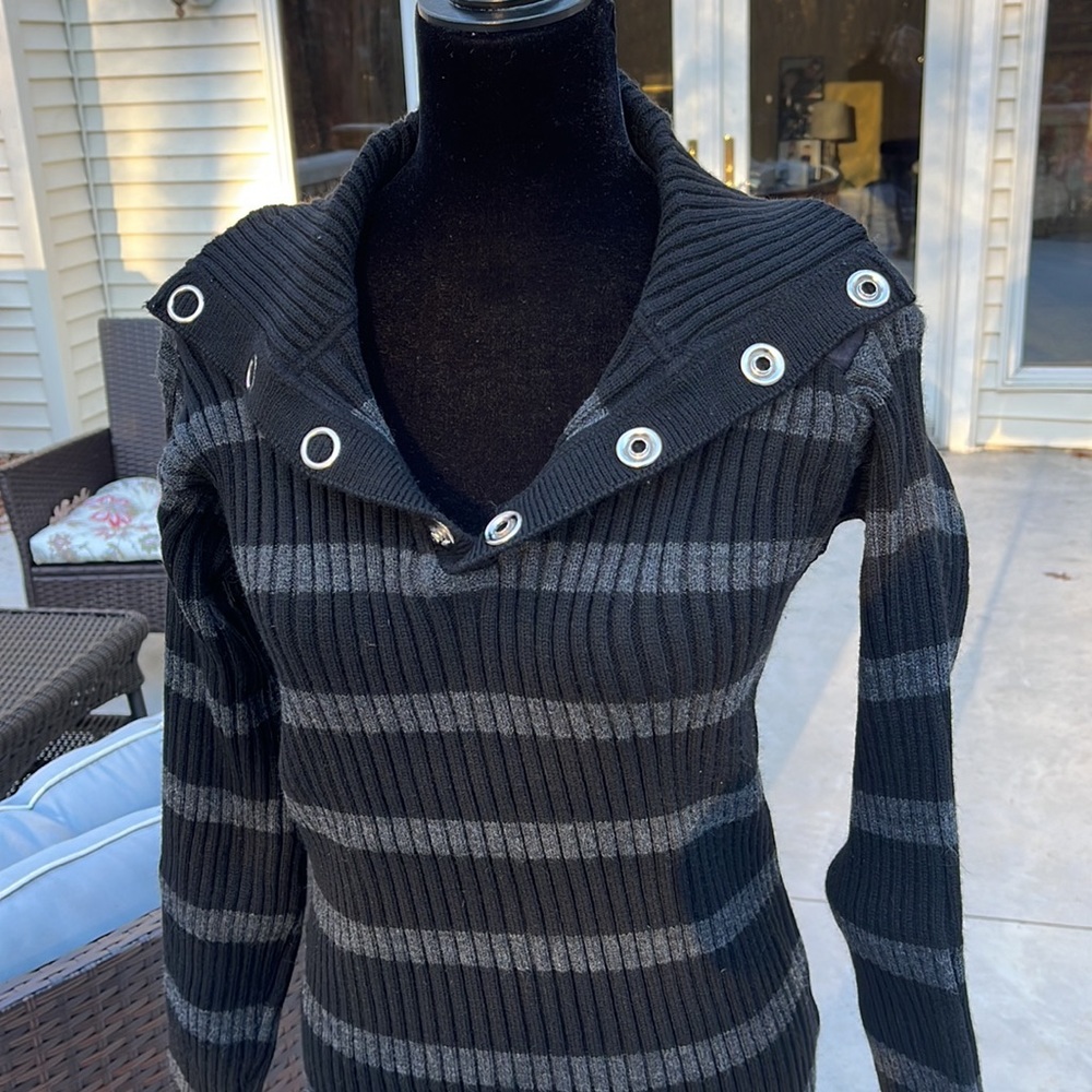 D&G SNAP Dolce and Gabbana ribbed turtleneck wool blend sweater grey and black - Picture 5 of 12